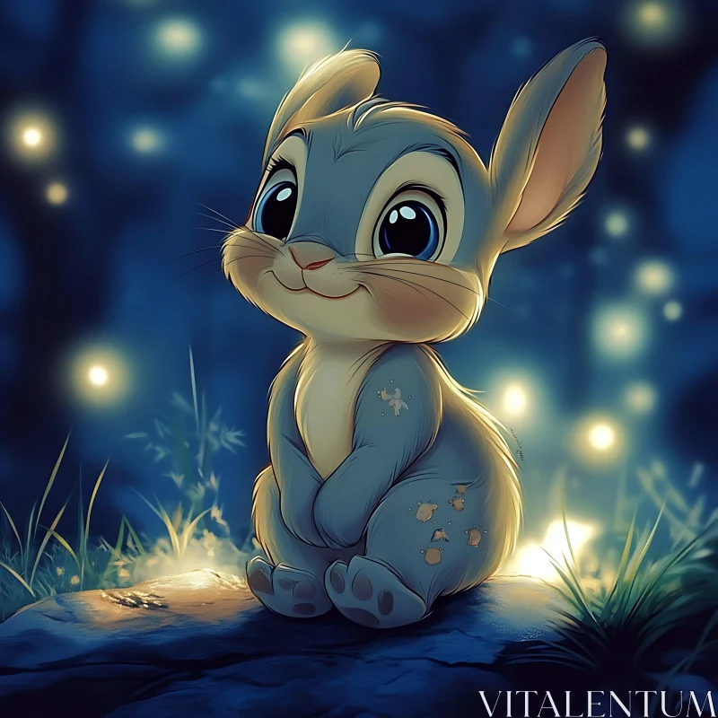 Whimsical Bunny Portrait in Dreamy Night AI Image