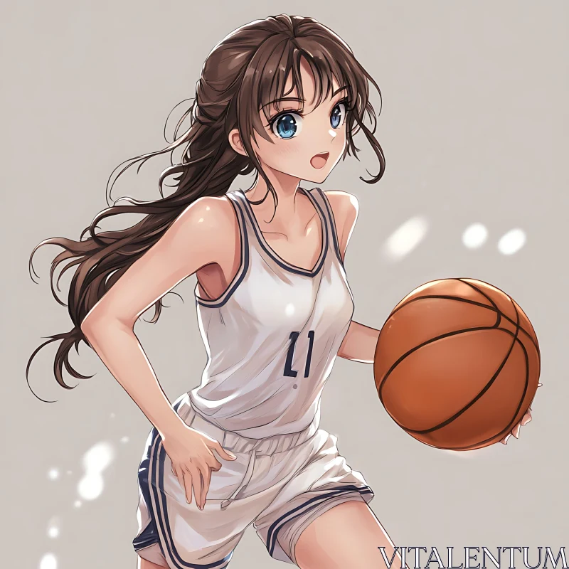 Energetic Anime Basketball Girl AI Image