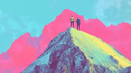 Mountain Top Friendship Surreal Landscape