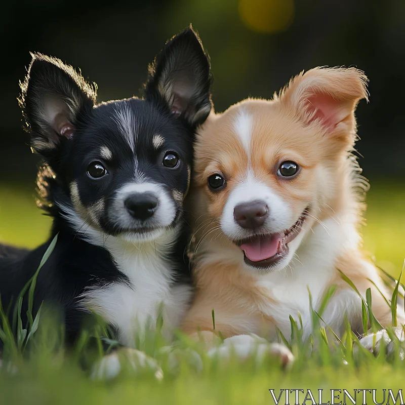 Cute Puppies Relaxing in the Grass AI Image