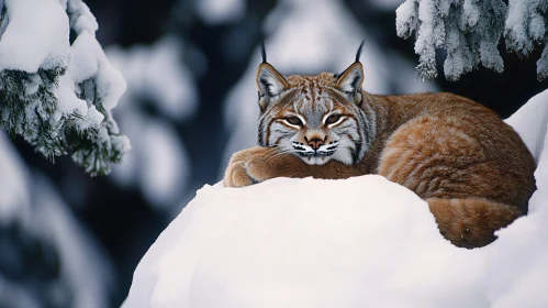 Winter Lynx Portrait on Snowy Day