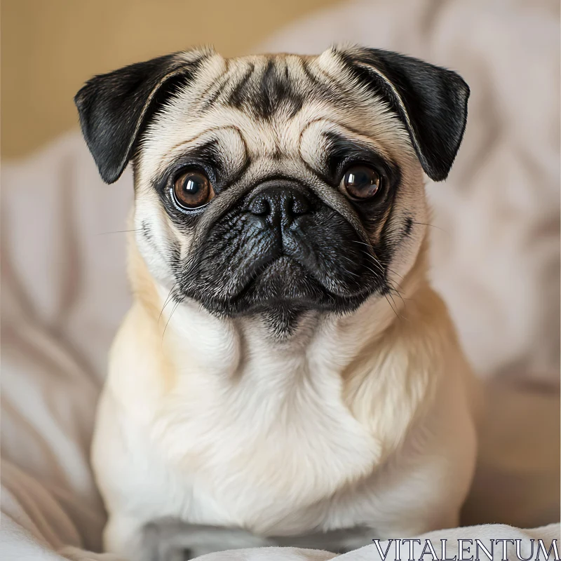 Charming Pug on a Comfy Blanket AI Image