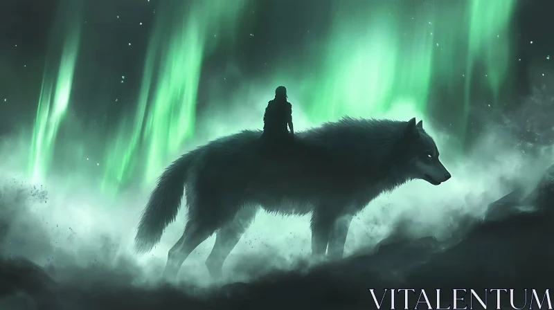 Mystic Journey: Wolf and Aurora AI Image