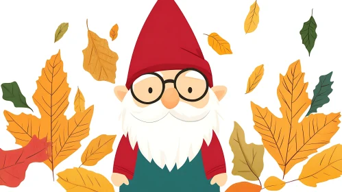 Cartoon Gnome with Fall Foliage