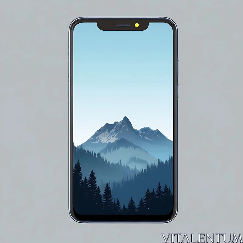 Serene Mountain Landscape on Mobile Screen AI Image