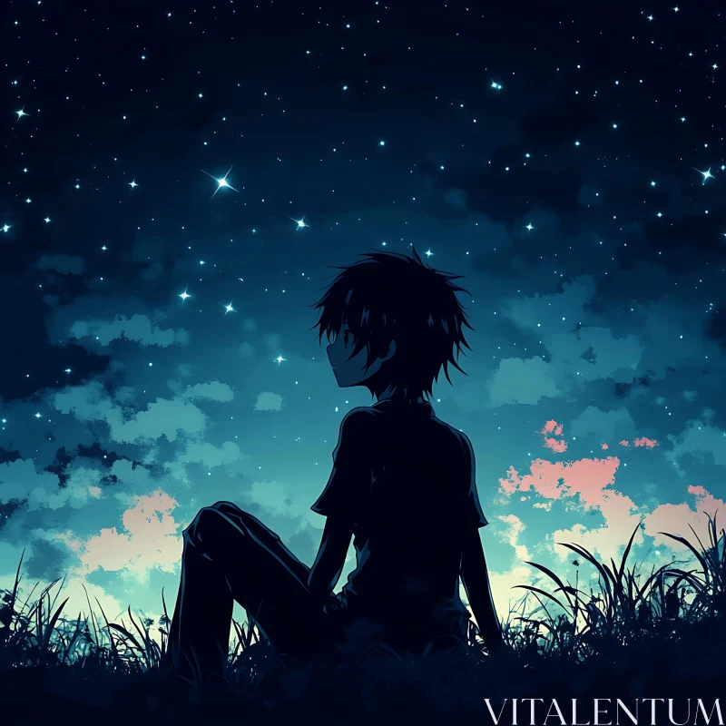 Anime Silhouette Under Starry Night AI Image