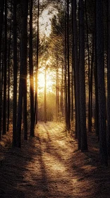 Tranquil Path through the Woods at Dusk