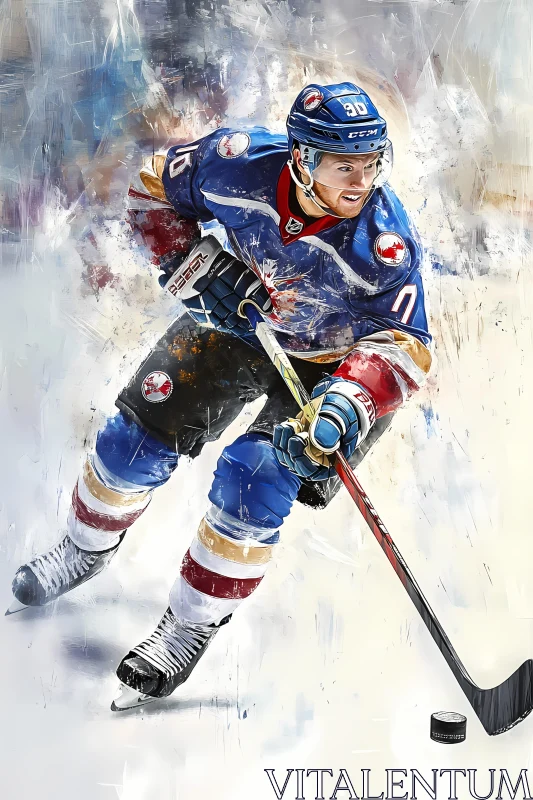 Dynamic Hockey Player in Action on Ice Rink AI Image