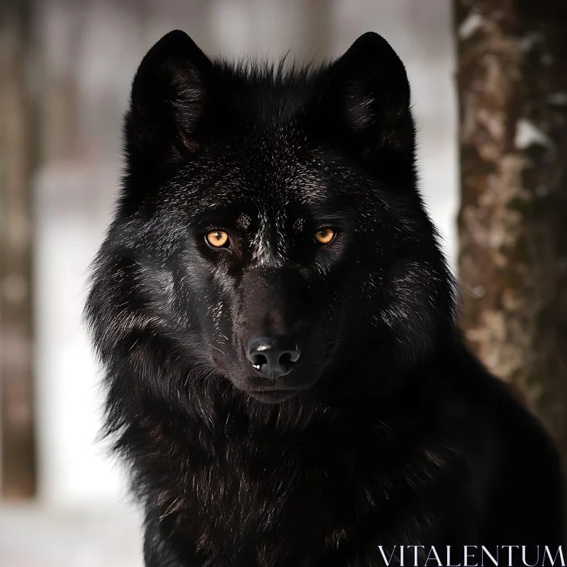 AI ART Intense Gaze of a Black Wolf