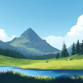 Peaceful Mountain and Lake Vista Artwork