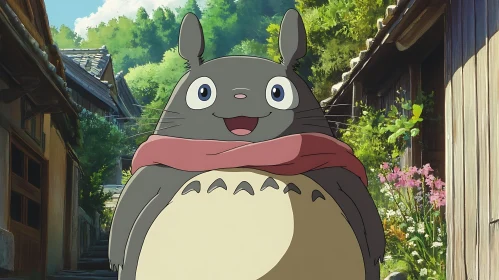 Charming Totoro with Scarf in Anime Scene