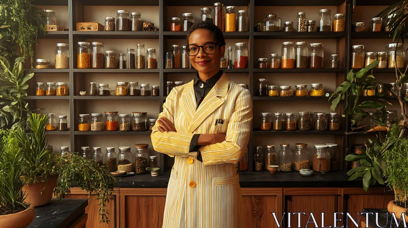 Portrait of Woman with Jars and Plants AI Image
