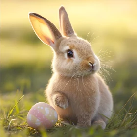 Fluffy Rabbit and Decorated Easter Egg