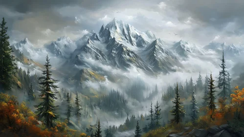 Snowy Mountains and Evergreen Forest