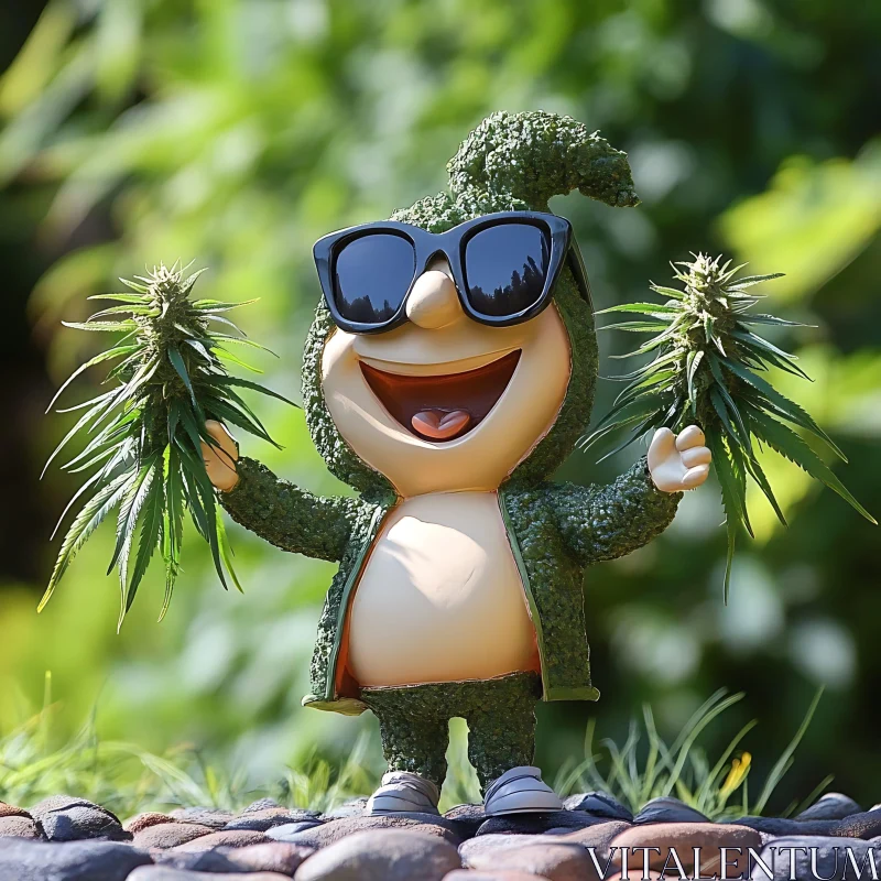 AI ART Cartoon Figure with Cannabis Buds