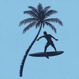 Surfer Silhouette by Tropical Palm