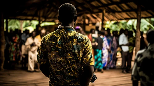 Man in patterned shirt at gathering