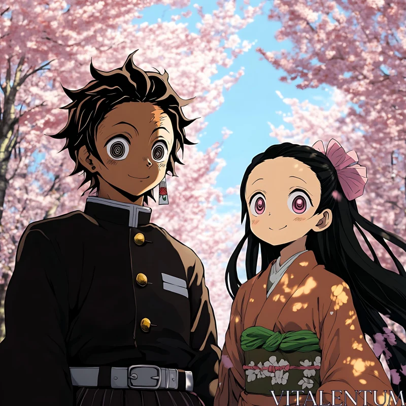 Spring Anime Scene with Blossoms AI Image