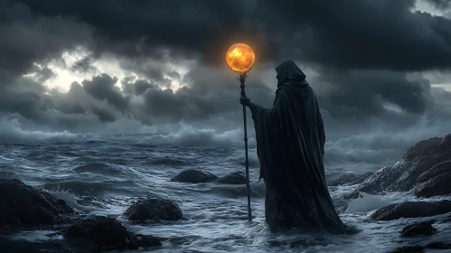 Stormy Seascape with Mysterious Figure