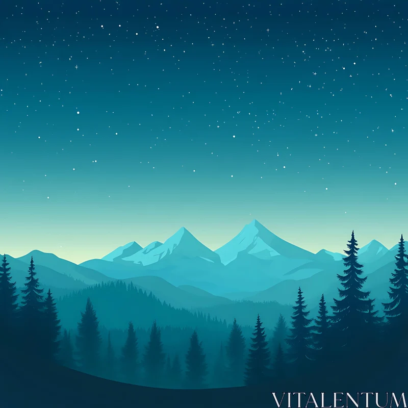 AI ART Serene Night Landscape with Mountains and Stars