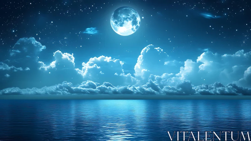 Moonlit Serenity: Night Sea Reflection AI Image