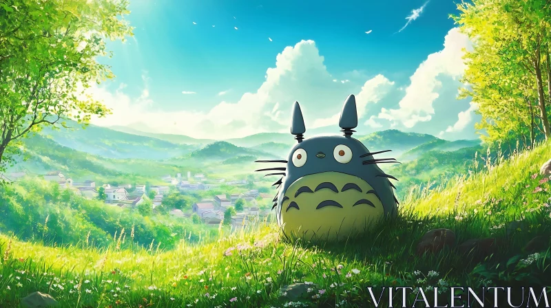 Whimsical Anime Character on Sunny Hillside AI Image