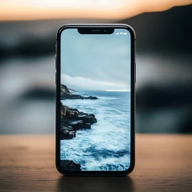 Coastal Scene on Phone Screen