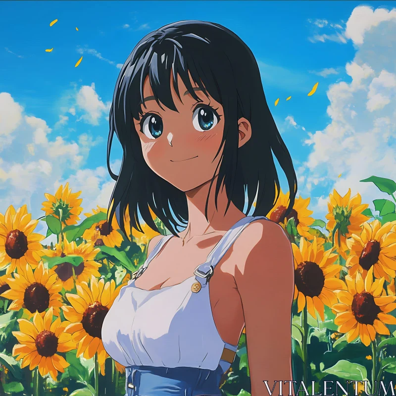 Anime Sunflower Field Girl Portrait AI Image