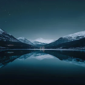 Night Lake Reflection of Mountains