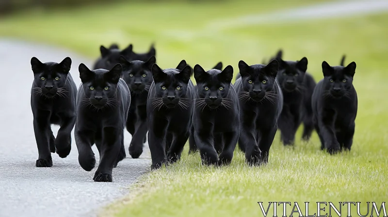 A Group of Black Panthers Walking AI Image