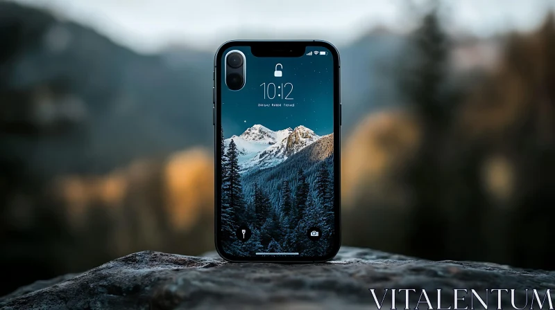 Mobile Phone with Winter Scenery AI Image