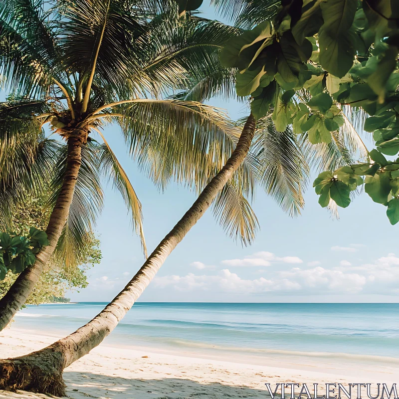 AI ART Seascape View with Palm Trees on Sandy Beach