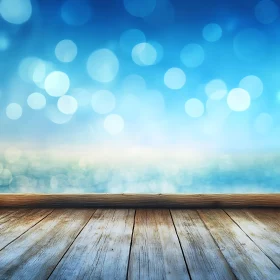 Tranquil Blue Bokeh and Wooden Planks