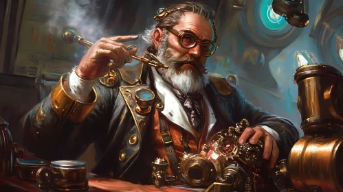 Vintage Inventor with Steampunk Gadgets