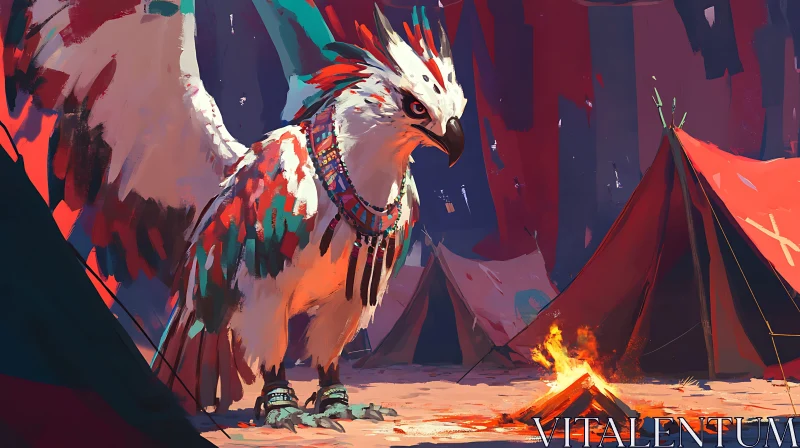 AI ART Majestic Phoenix near Campfire