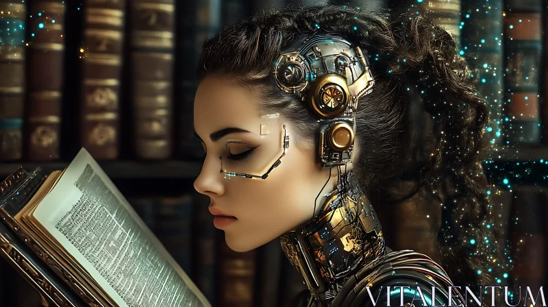 Future Reader: Cyborg and Book AI Image