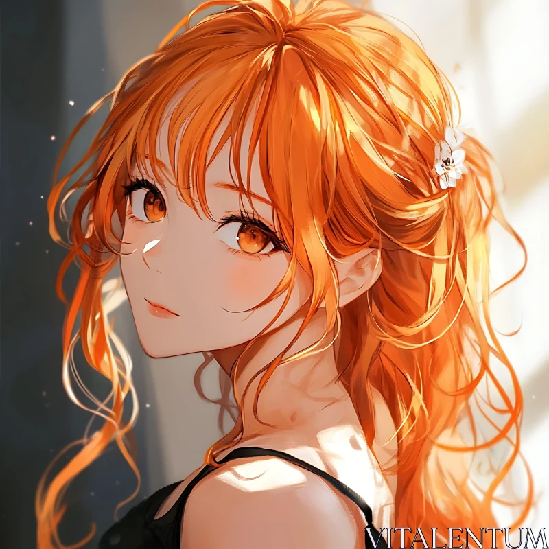 Anime Character Portrait with Orange Hair AI Image