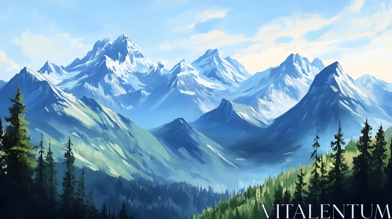 Snowy Peaks and Verdant Valley AI Image