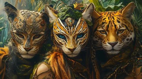 Mystical Feline Masks: A Tribal Gathering