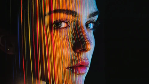 Colorful Lines on Woman's Face
