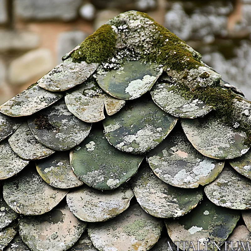 Mossy Roof Tiles Close-Up AI Image