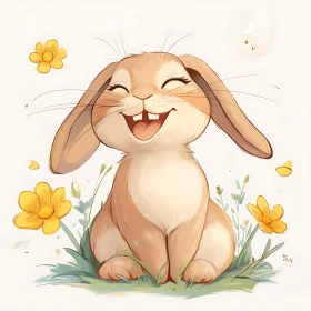 Happy Rabbit in a Floral Meadow