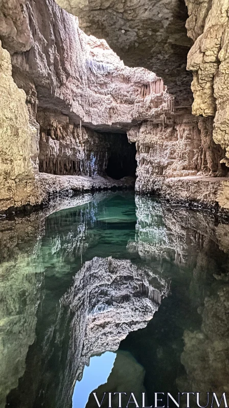 AI ART Serene Cave and Reflective Waters