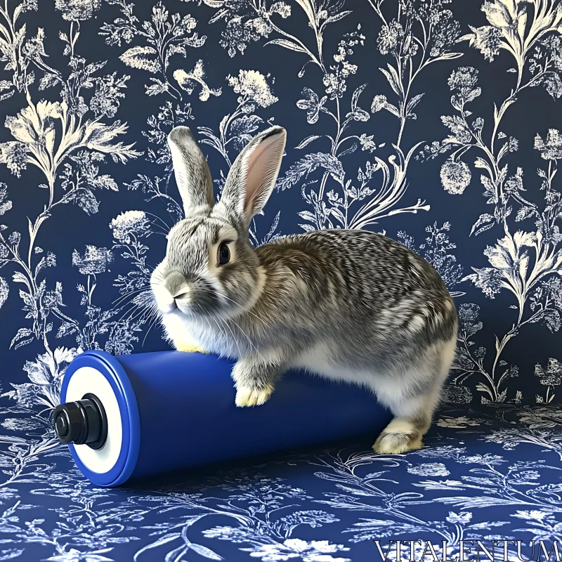 Bunny on Battery with Floral Background AI Image