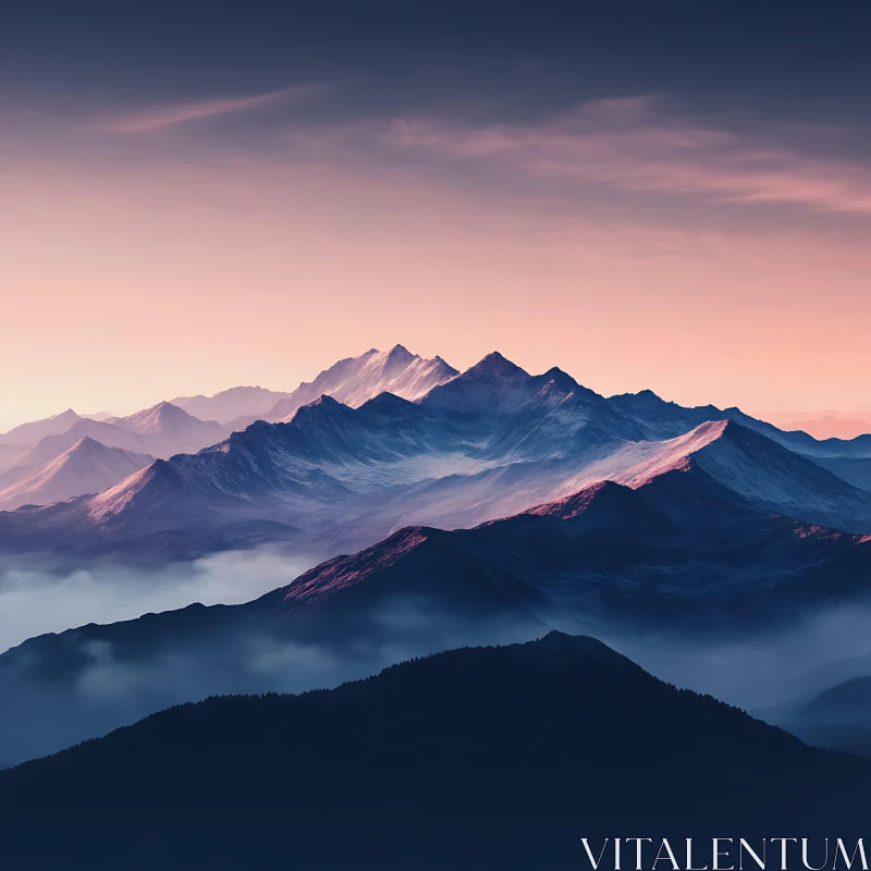 Blue Mountains and Pink Sky Landscape AI Image