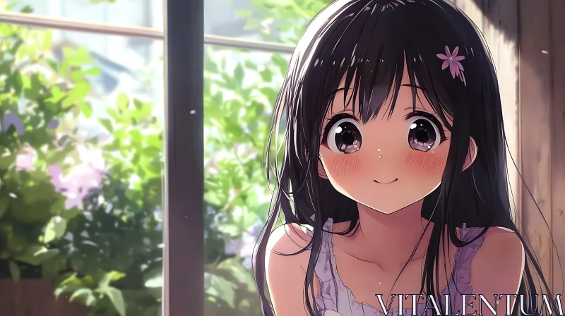 AI ART Sunlit Anime Girl by Window