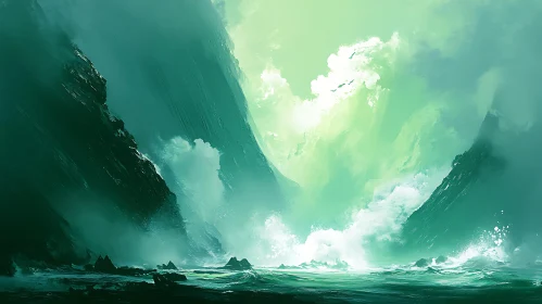 Serene Ocean and Cliffs Artwork