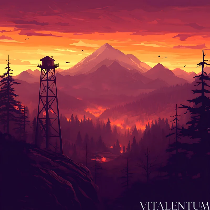 Tranquil Forest Vista at Sunset AI Image