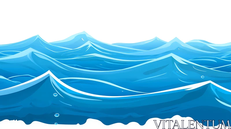 Stylized Blue Water Waves Art AI Image