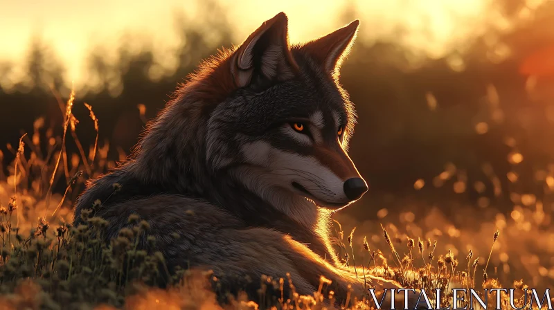 AI ART Resting Wolf at Sunset